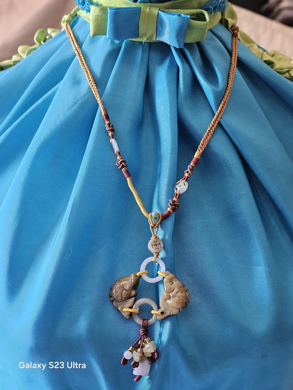 Handcrafted Green and Brown Pendant Necklace Jade
